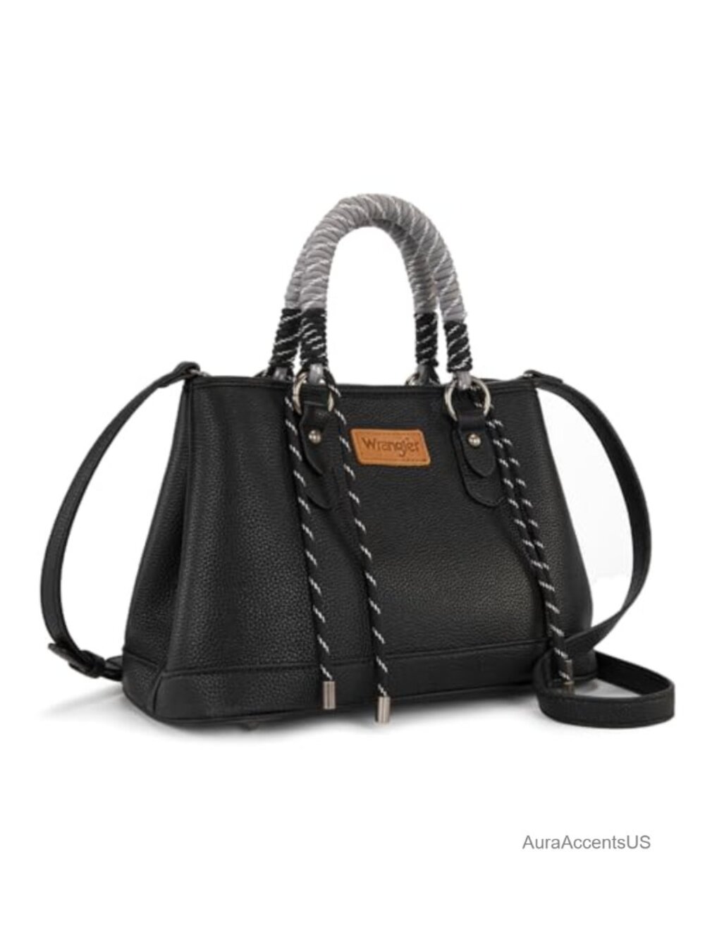 Braided Rope Handle Vegan Leather Satchel Tote Crossbody